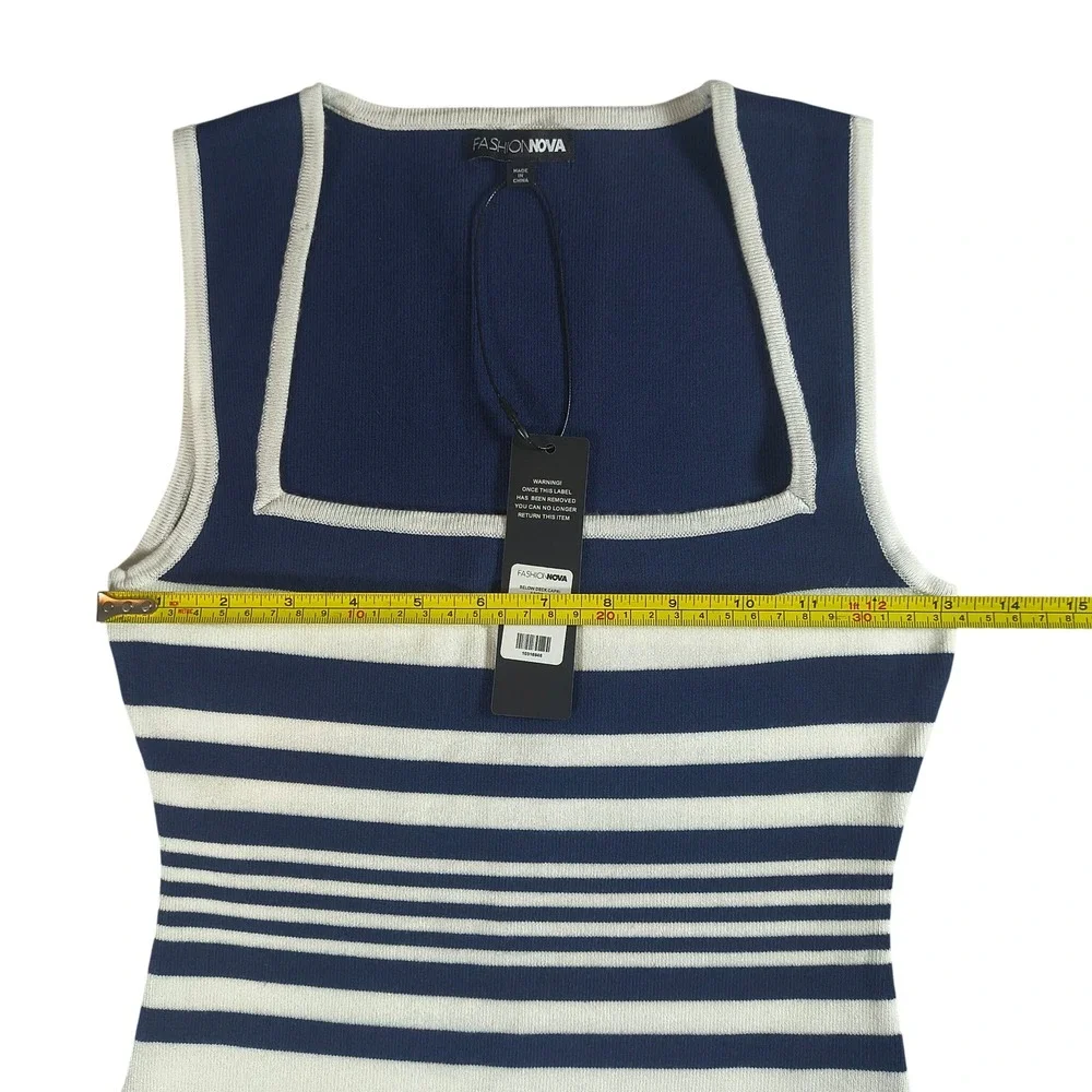 Fashion Nova Below Deck Capri Jumpsuit Navy Combo Striped Knit Size Small NWT